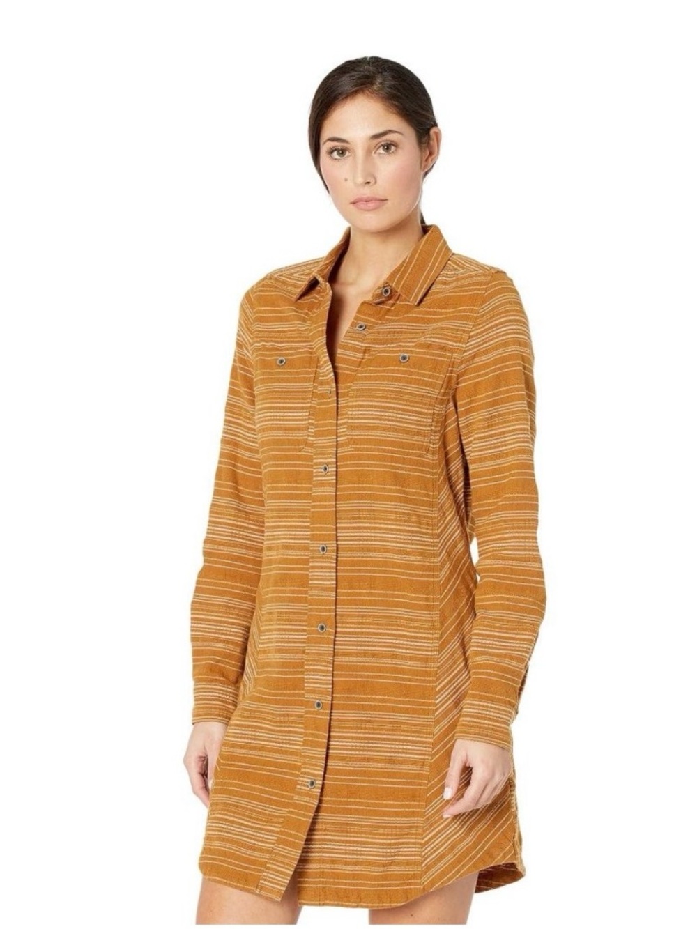 Prana Dyri Button Front Long Sleeve Dress Womens S Antique Bronze Organic Cotton